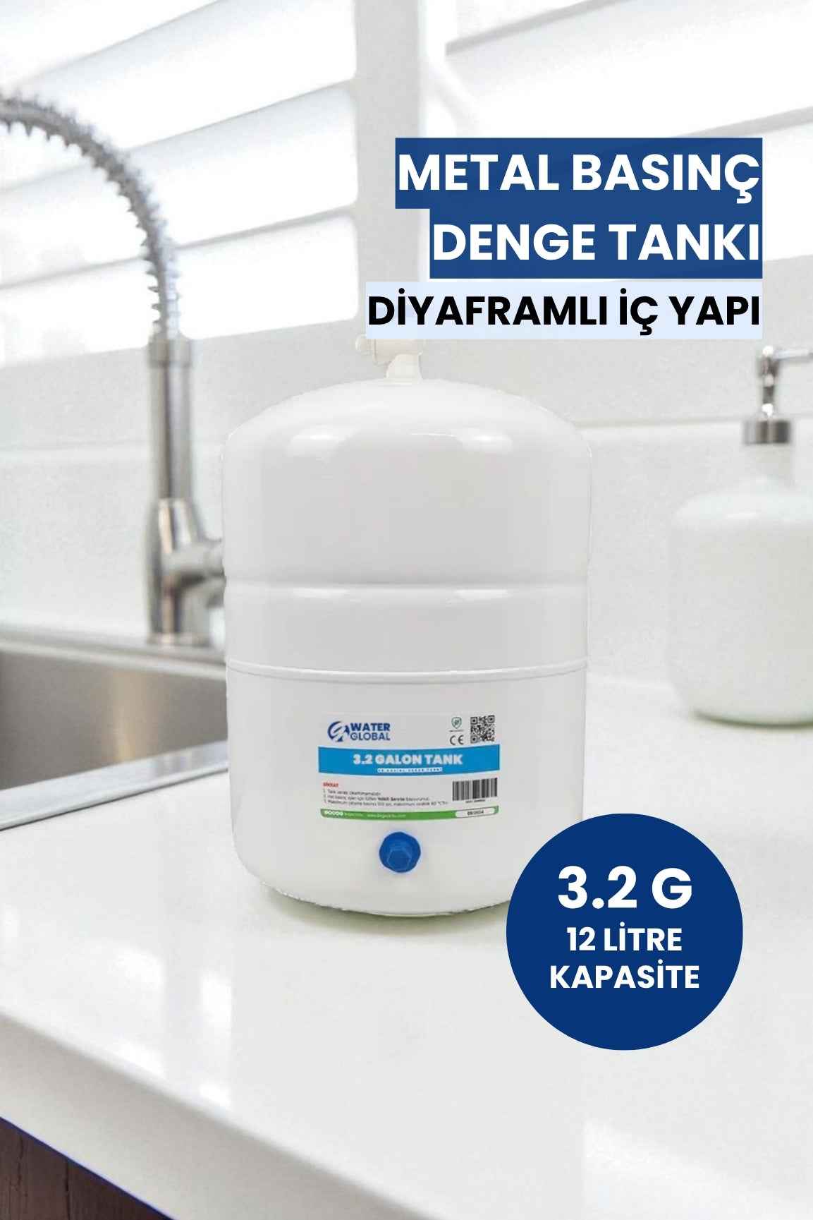 3.2 Galon (12 Litre) Metal Basınç Denge Tankı – Tüm Su Arıtma Cihazlarıyla Uyumlu (Üreticiden)
