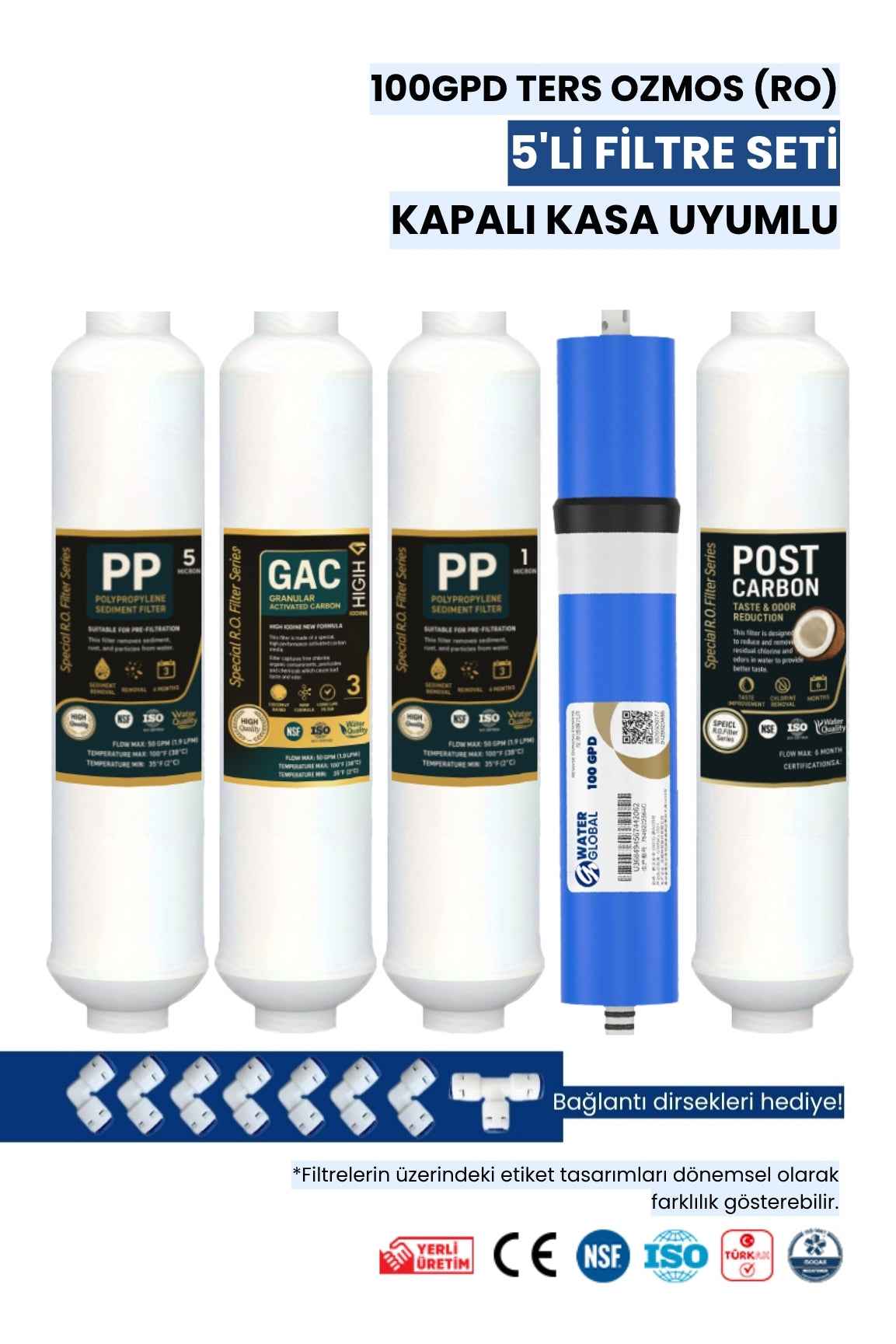 Water Global 5’li Inline Filtre Seti + 100 GPD Membran-Bağlantı Dirsekleri Hediyeli (Üreticiden)
