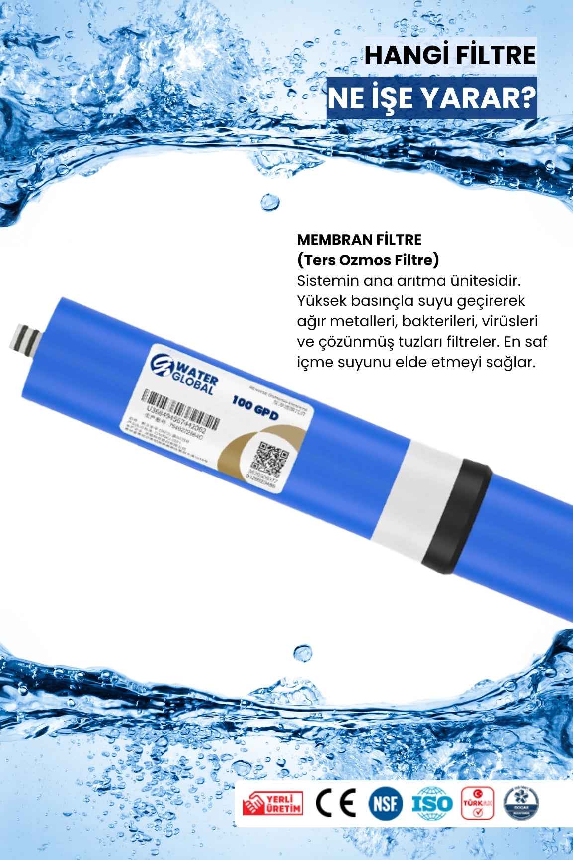 Water Global 5’li Inline Filtre Seti + 100 GPD Membran-Bağlantı Dirsekleri Hediyeli (Üreticiden)