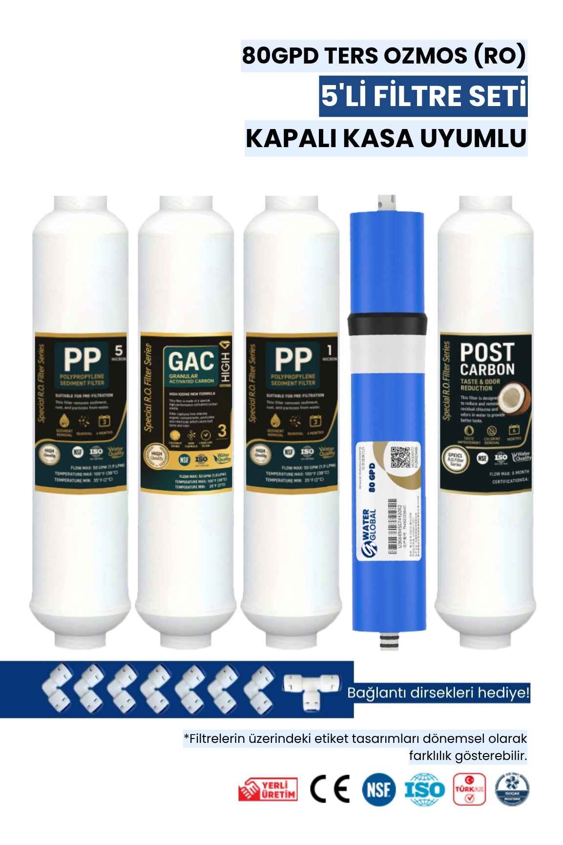 Water Global 5’li Inline Filtre Seti + 80 GPD Membran-Bağlantı Dirsekleri Hediyeli (Üreticiden)