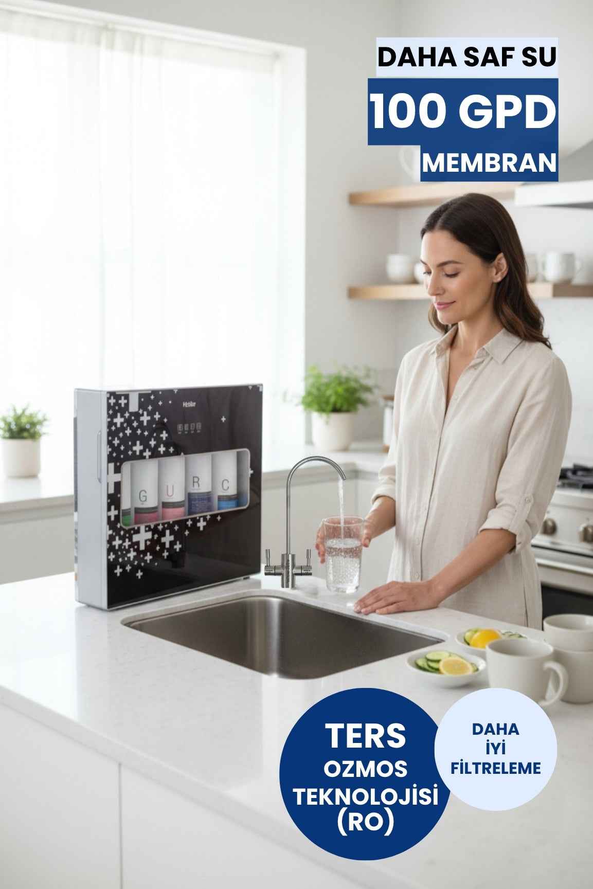 Haier Çift Akışlı Su Arıtma Cihazı | 100GPD RO Sistem - Ters Ozmoz | Slim Kasa - Yüksek Performans