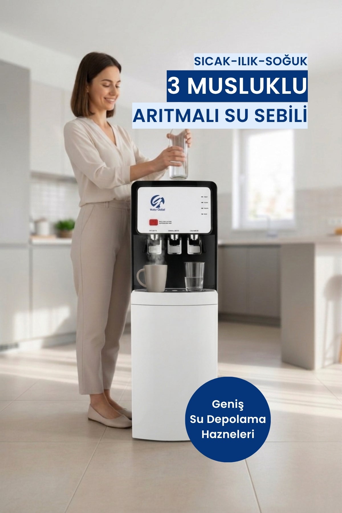 Arıtmalı Su Sebili | Beyaz | UF Sistem | Sıcak, Ilık, Soğuk Su | 375LT Günlük Su (Üreticiden)