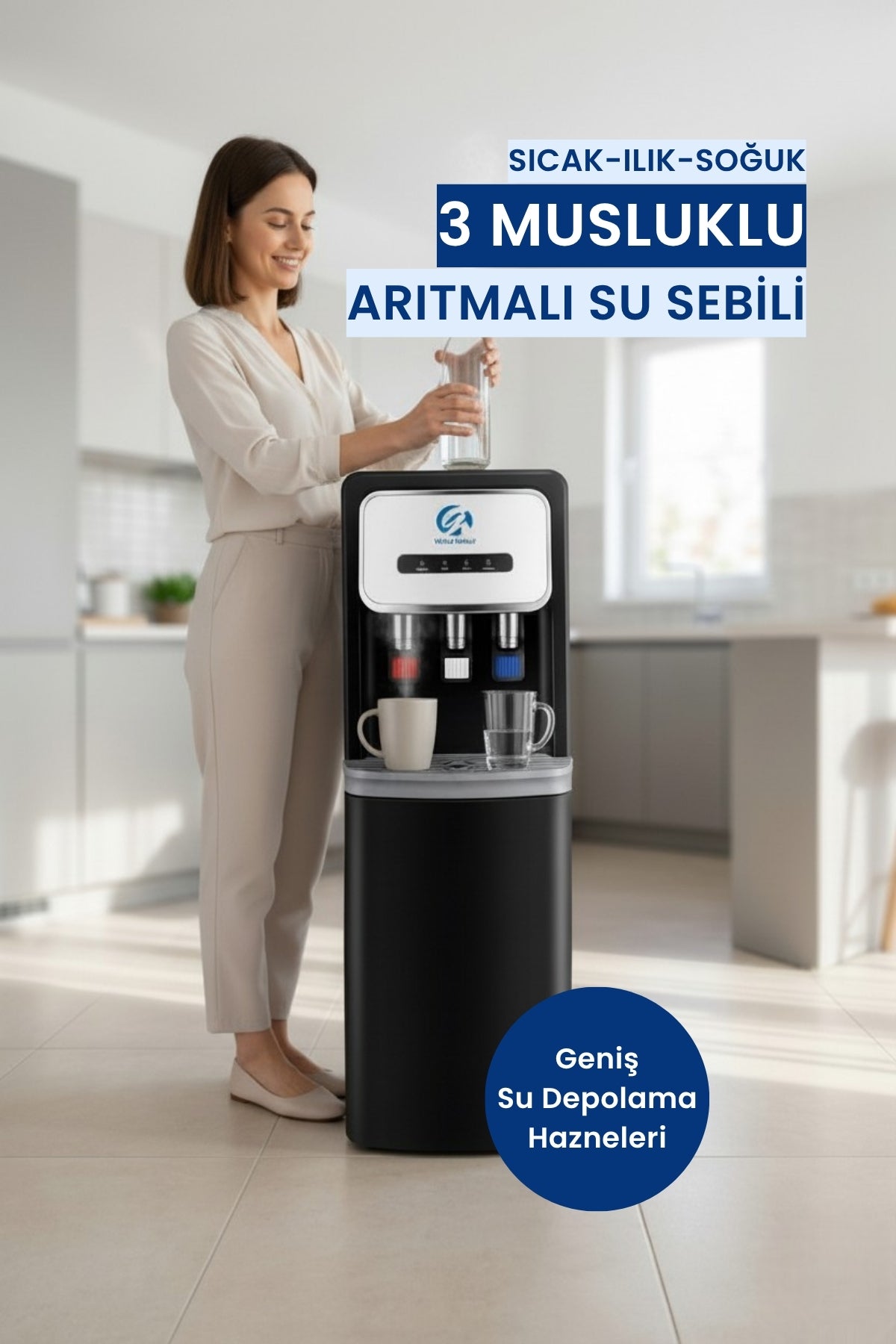 Arıtmalı Su Sebili | Siyah | UF Sistem | Sıcak, Ilık, Soğuk Su | 375LT Günlük Su (Üreticiden)
