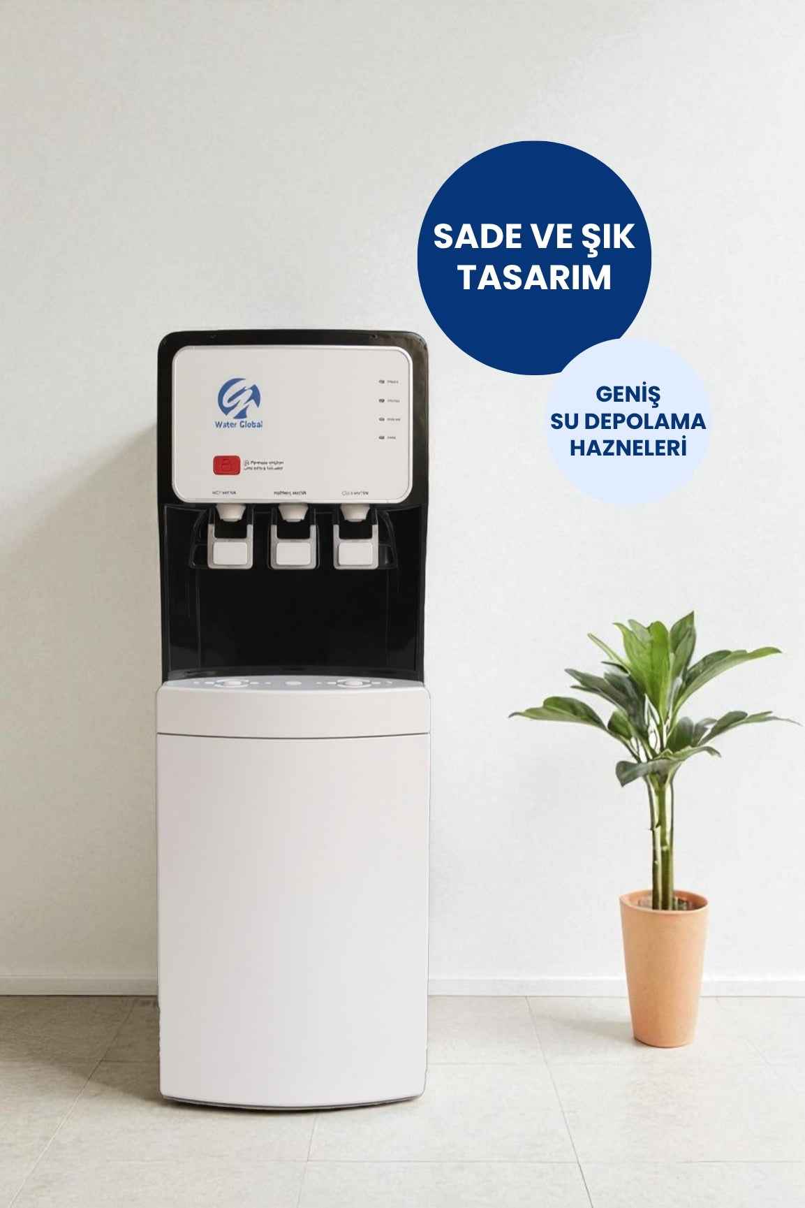 Arıtmalı Su Sebili 100 GPD RO - Sıcak, Ilık ve Soğuk Su - 3 Musluklu Beyaz (Üreticiden)