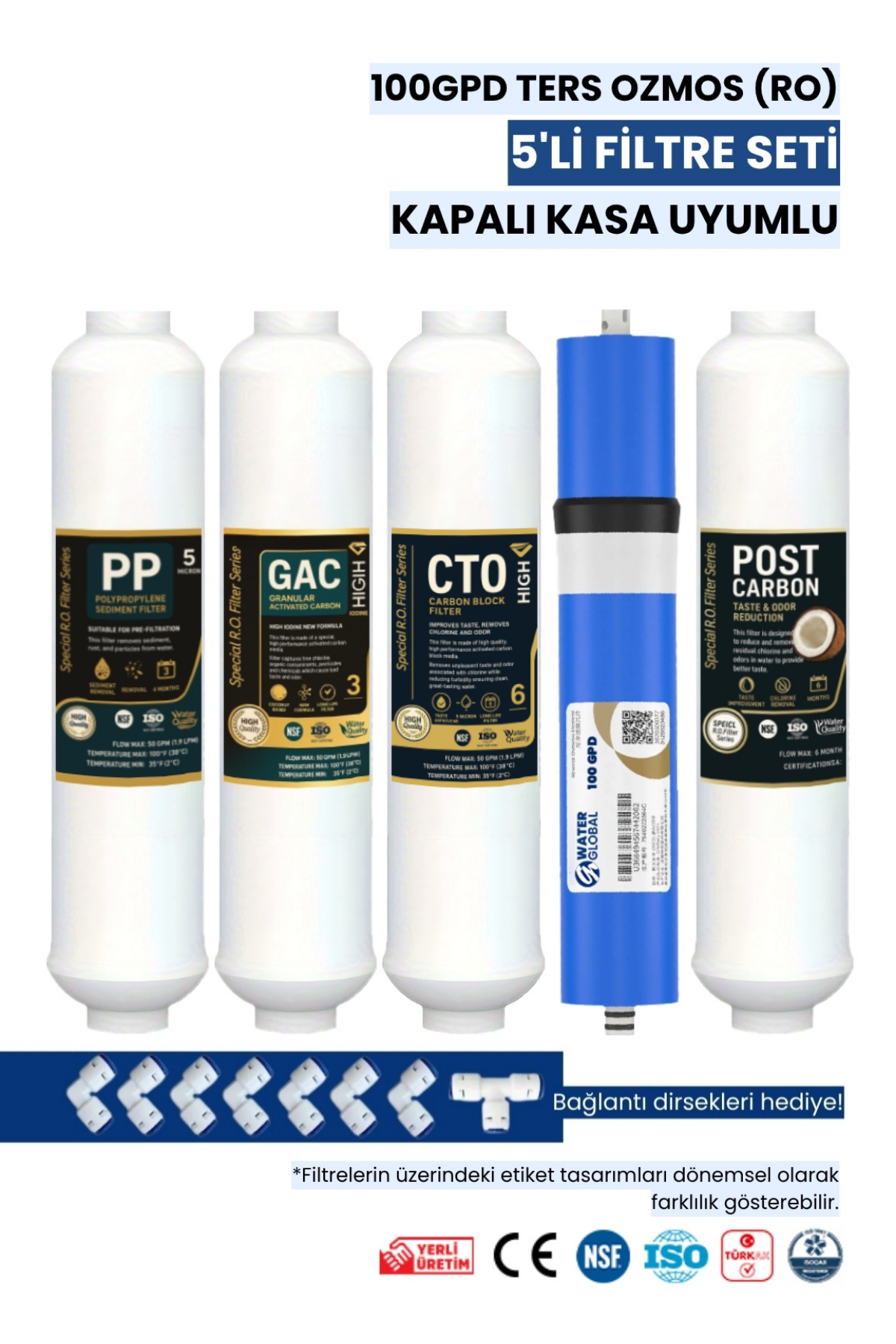 Water Global 5’li Kapalı Kasa Filtre Seti | 100 Gpd Membran | Coconut Post Karbon (Üreticiden)