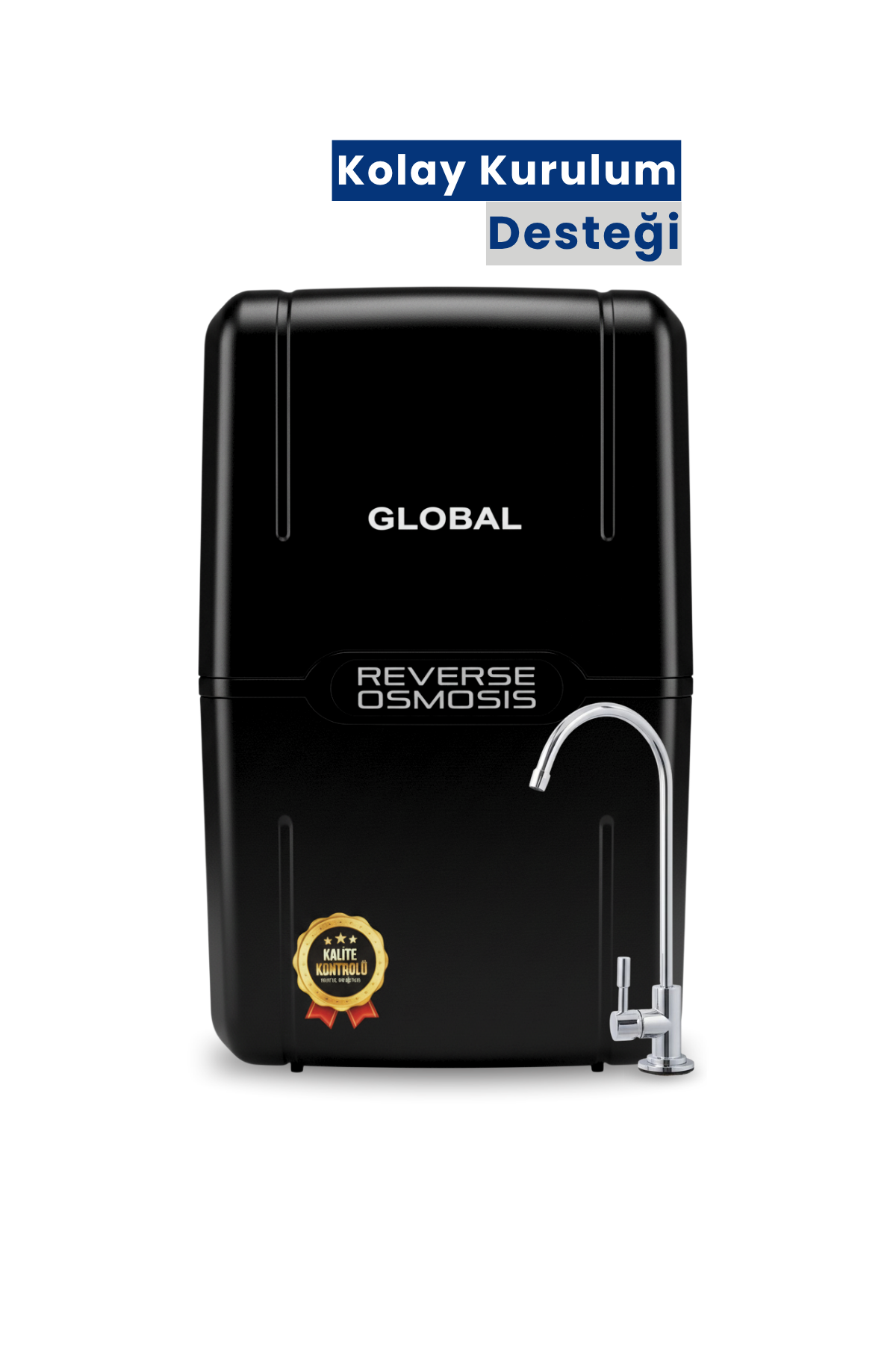 Water Global Su Arıtma Cihazı Kapalı Kasa | RO Ters Ozmos Sistem | Dahili 8L Çelik Tank | Siyah (Üreticiden)