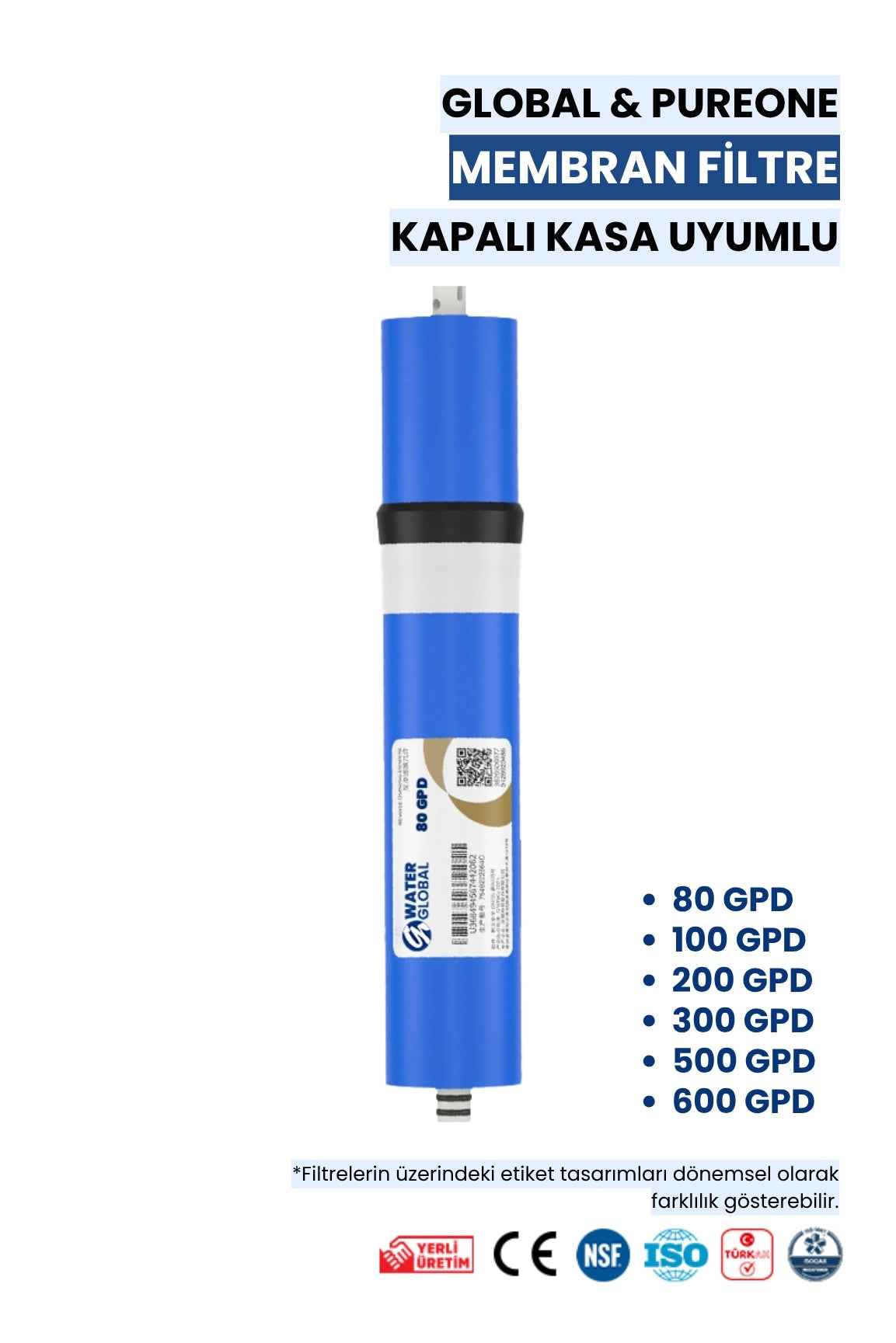 Membran Filtre 80 GPD – NSF Sertifikalı, Yüksek Arıtma Kapasiteli (Üreticiden)