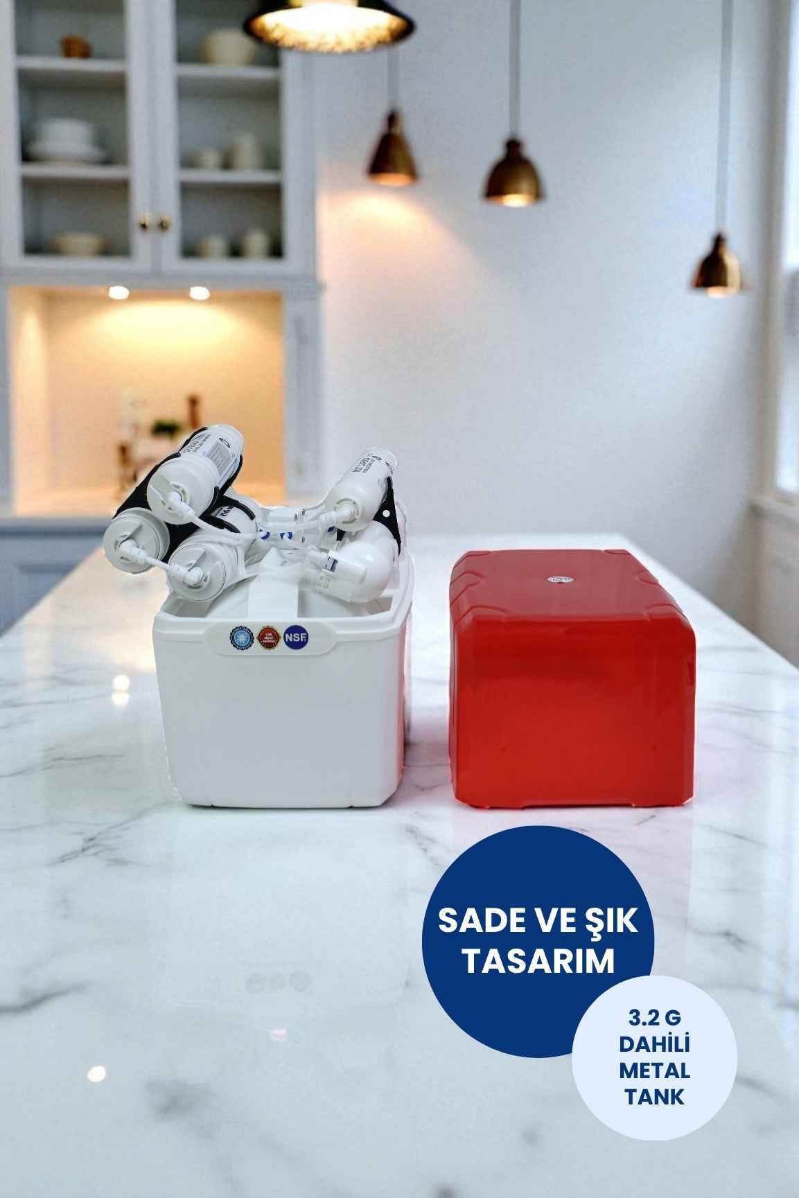 Su Arıtma Cihazı 12lt Kapalı Kasa - Tezgah Altı Su Arıtma Cihazı - 5 Filtreli RO Sistem - Kırmızı