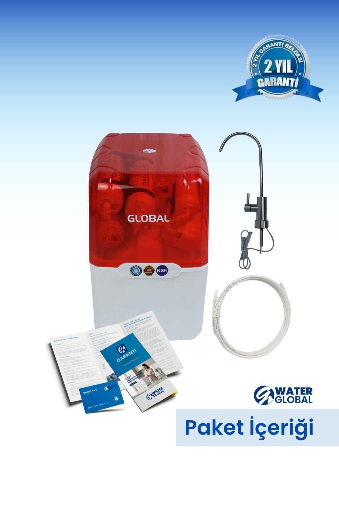 Su Arıtma Cihazı 12lt Kapalı Kasa - Tezgah Altı Su Arıtma Cihazı - 5 Filtreli RO Sistem - Kırmızı