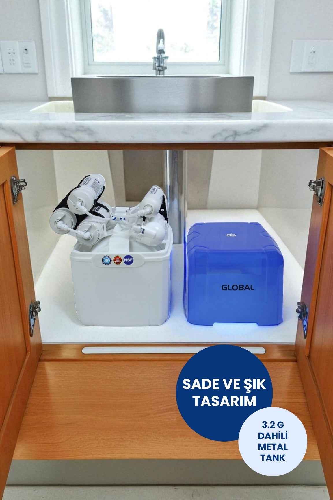 Su Arıtma Cihazı 12lt Kapalı Kasa - 5 Filtreli RO Sistem Ters Ozmoz | Mavi-Beyaz - Tezgah Altı Su Arıtma Cihazı