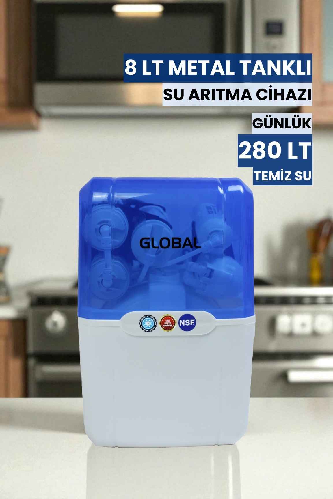 Su Arıtma Cihazı 12lt Kapalı Kasa - 5 Filtreli RO Sistem Ters Ozmoz | Mavi-Beyaz - Tezgah Altı Su Arıtma Cihazı