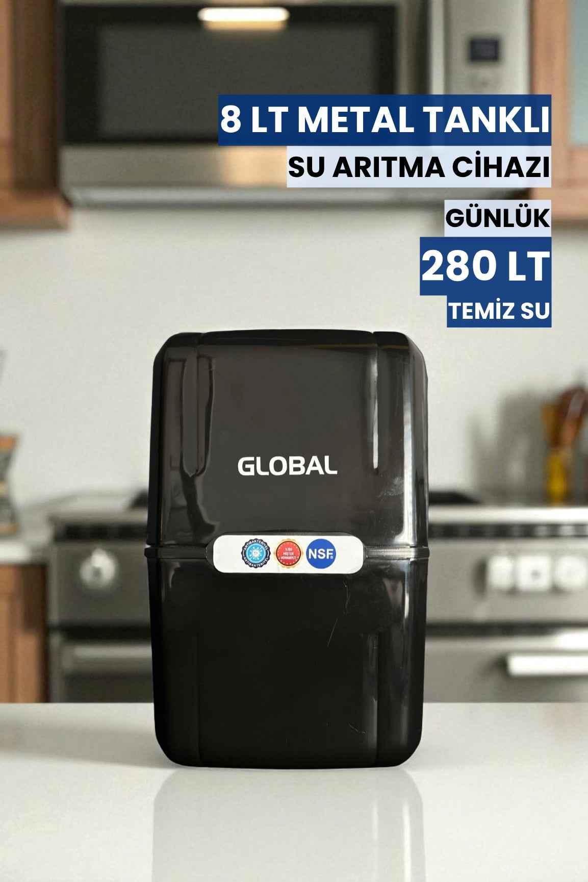 Su Arıtma Cihazı 12lt Kapalı Kasa - 5 Filtreli RO Sistem Ters Ozmoz | Siyah - Tezgah Altı Su Arıtma Cihazı