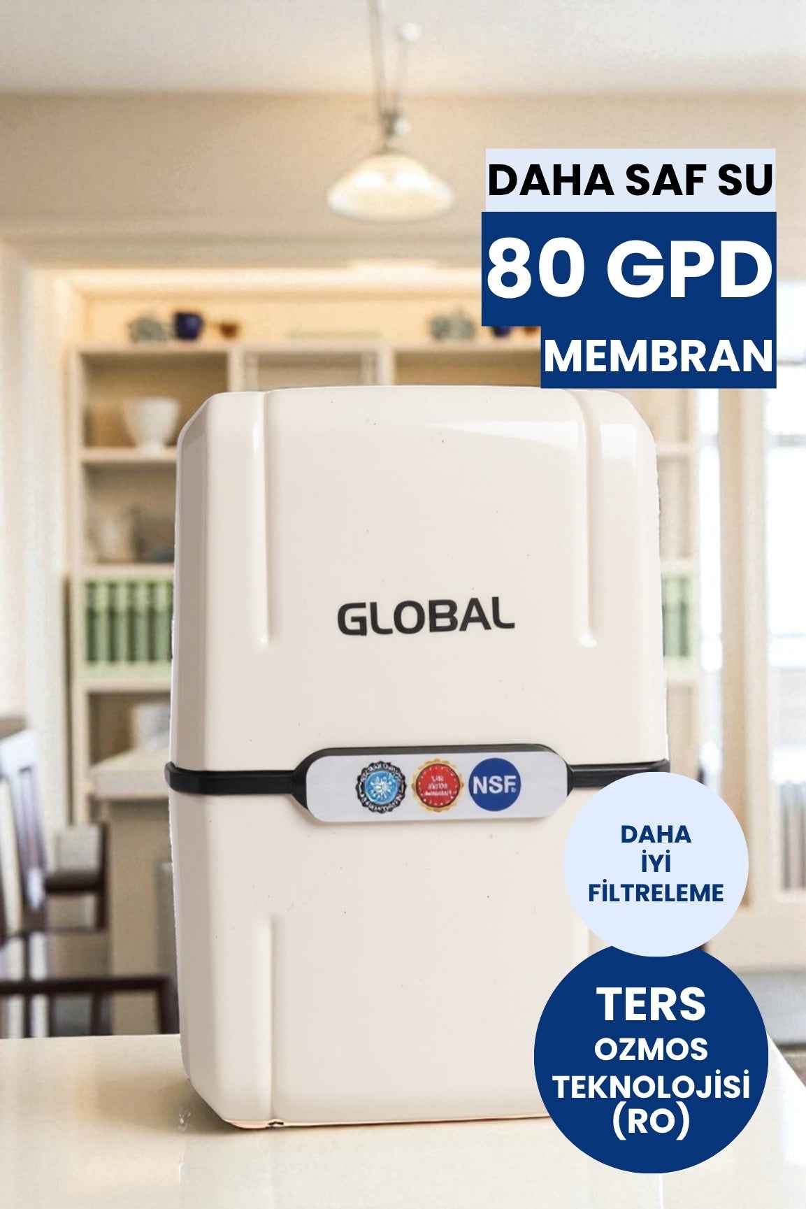 Su Arıtma Cihazı 12lt Kapalı Kasa - 5 Filtreli RO Sistem Ters Ozmoz | Tezgah Altı Su Arıtma Cihazı - Beyaz (Üreticiden)