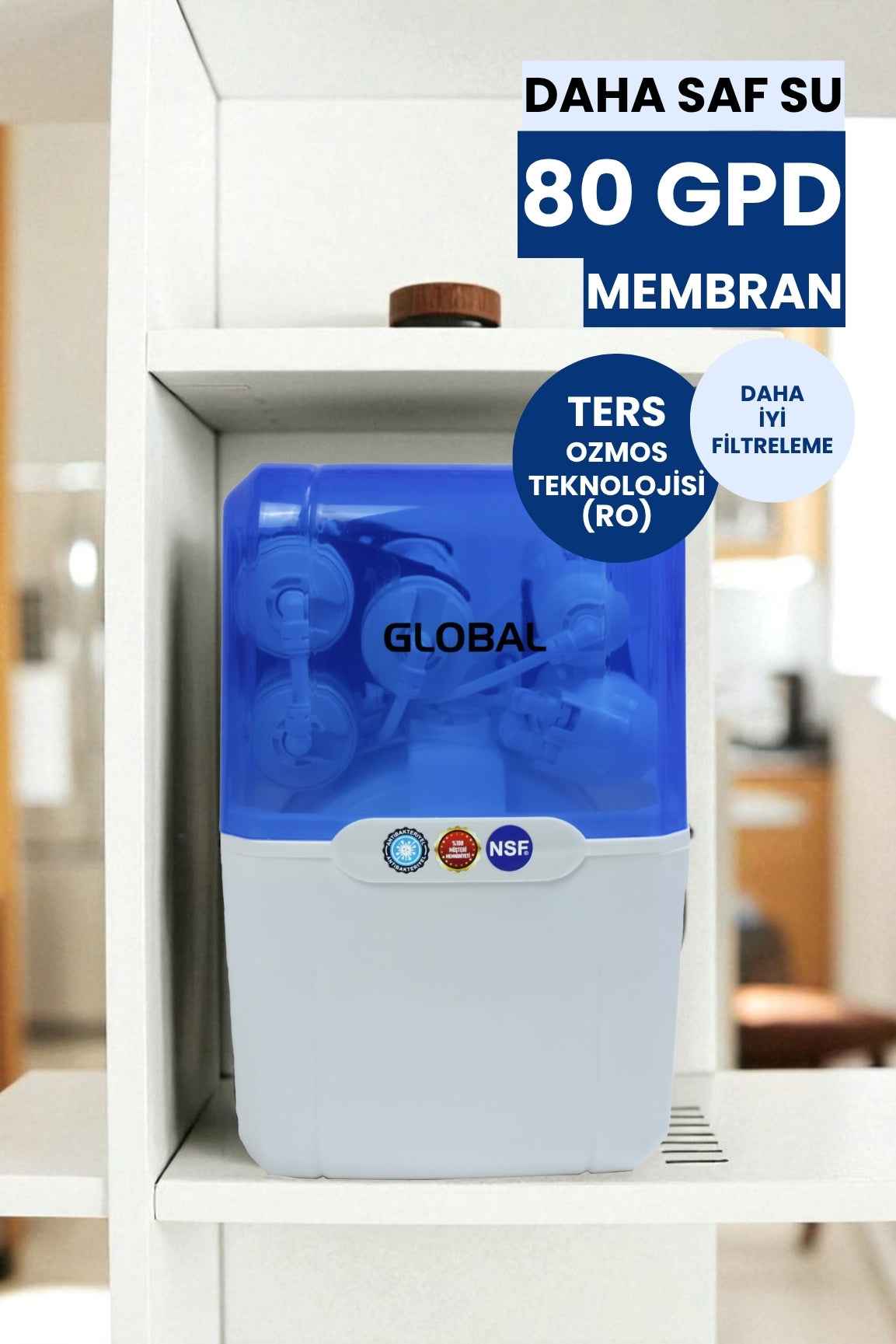 Su Arıtma Cihazı 12lt Kapalı Kasa - 5 Filtreli RO Sistem Ters Ozmoz | Mavi-Beyaz - Tezgah Altı Su Arıtma Cihazı