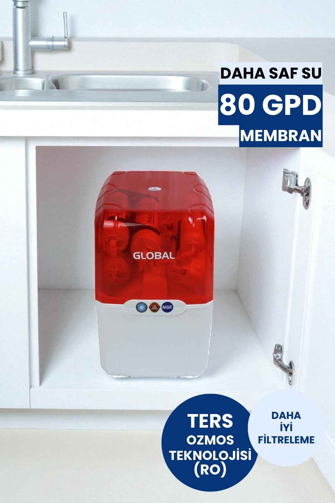 Pompalı Su Arıtma Cihazı 12lt Kapalı Kasa - 5 Filtreli Ters Ozmoz Sistemi - Kırmızı (Üreticiden)