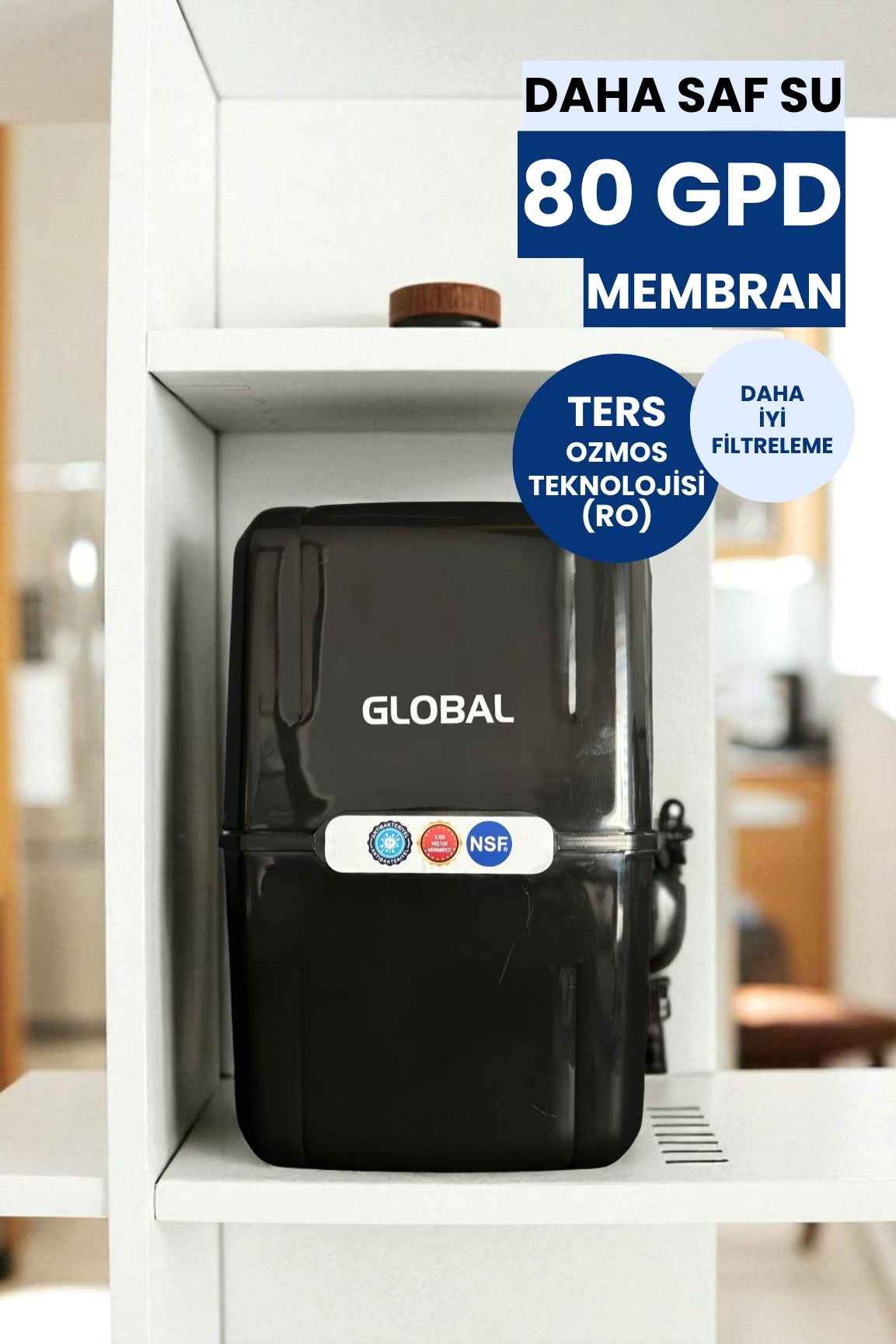 Su Arıtma Cihazı 12lt Kapalı Kasa - 5 Filtreli RO Sistem Ters Ozmoz | Siyah - Tezgah Altı Su Arıtma Cihazı
