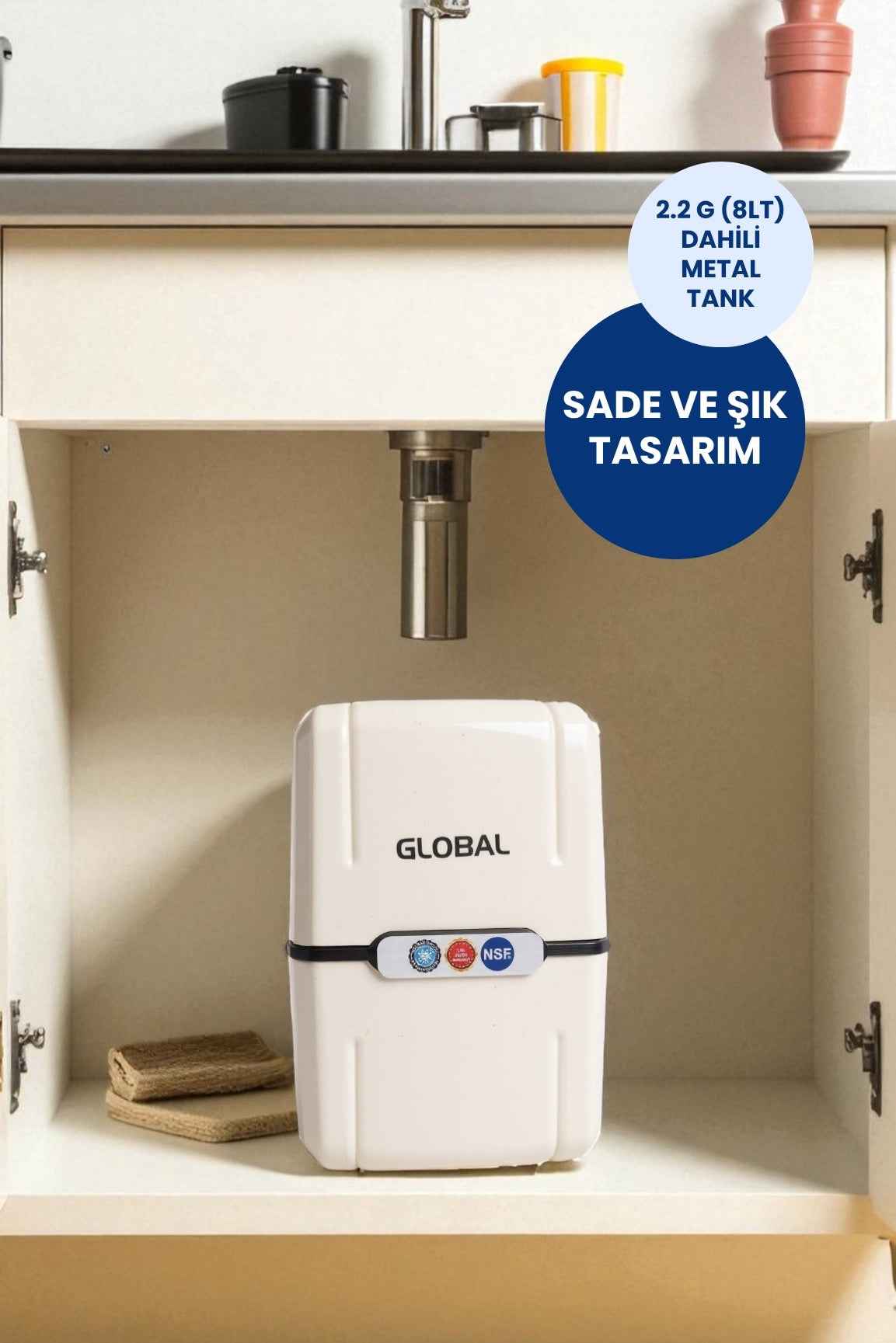 Su Arıtma Cihazı 12lt Kapalı Kasa - 5 Filtreli RO Sistem Ters Ozmoz | Tezgah Altı Su Arıtma Cihazı - Beyaz (Üreticiden)