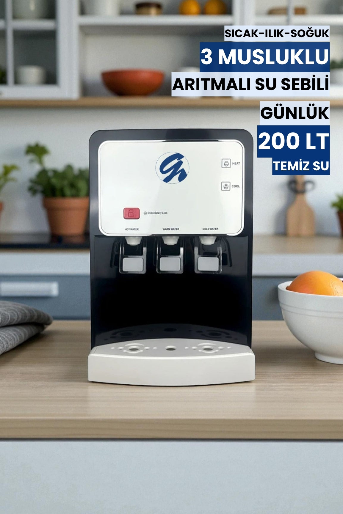 Arıtmalı Tezgah Üstü Su Sebili 100 GPD RO - Sıcak, Ilık ve Soğuk-Beyaz (Üreticiden)