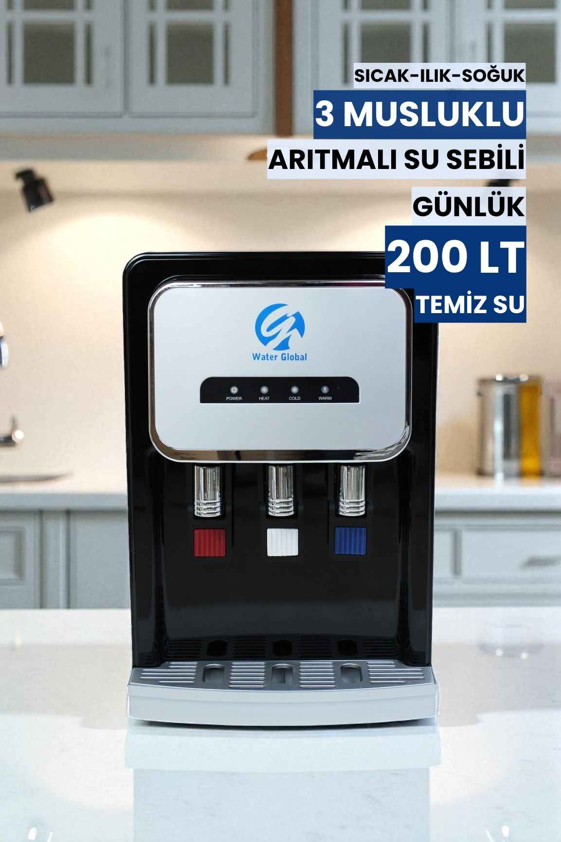 Arıtmalı Tezgah Üstü Su Sebili 100 GPD RO - Sıcak, Ilık ve Soğuk-Siyah (Üreticiden)